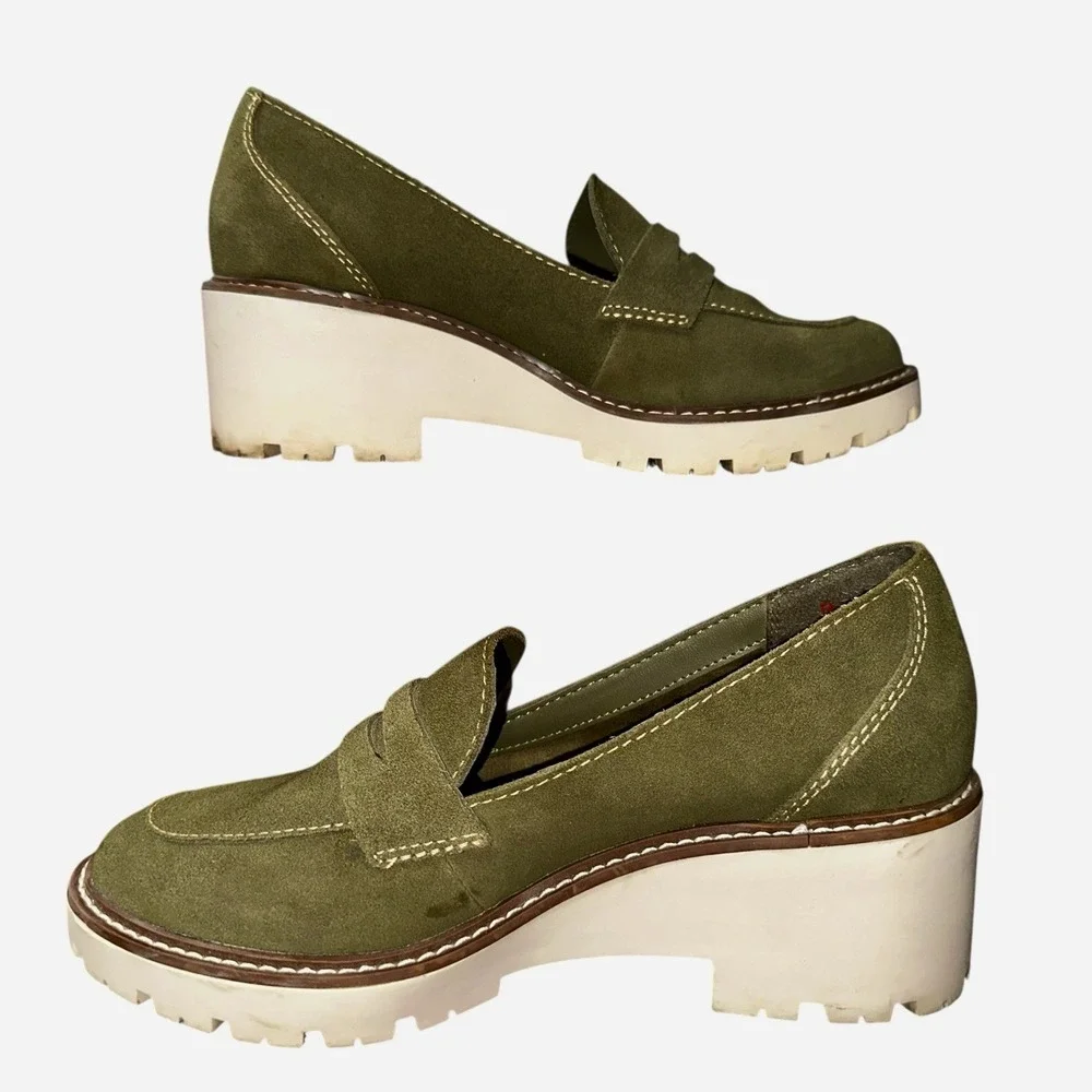 Blondo Dulce Olive Suede Waterproof Lug Sole Loafer‎ Platform 8